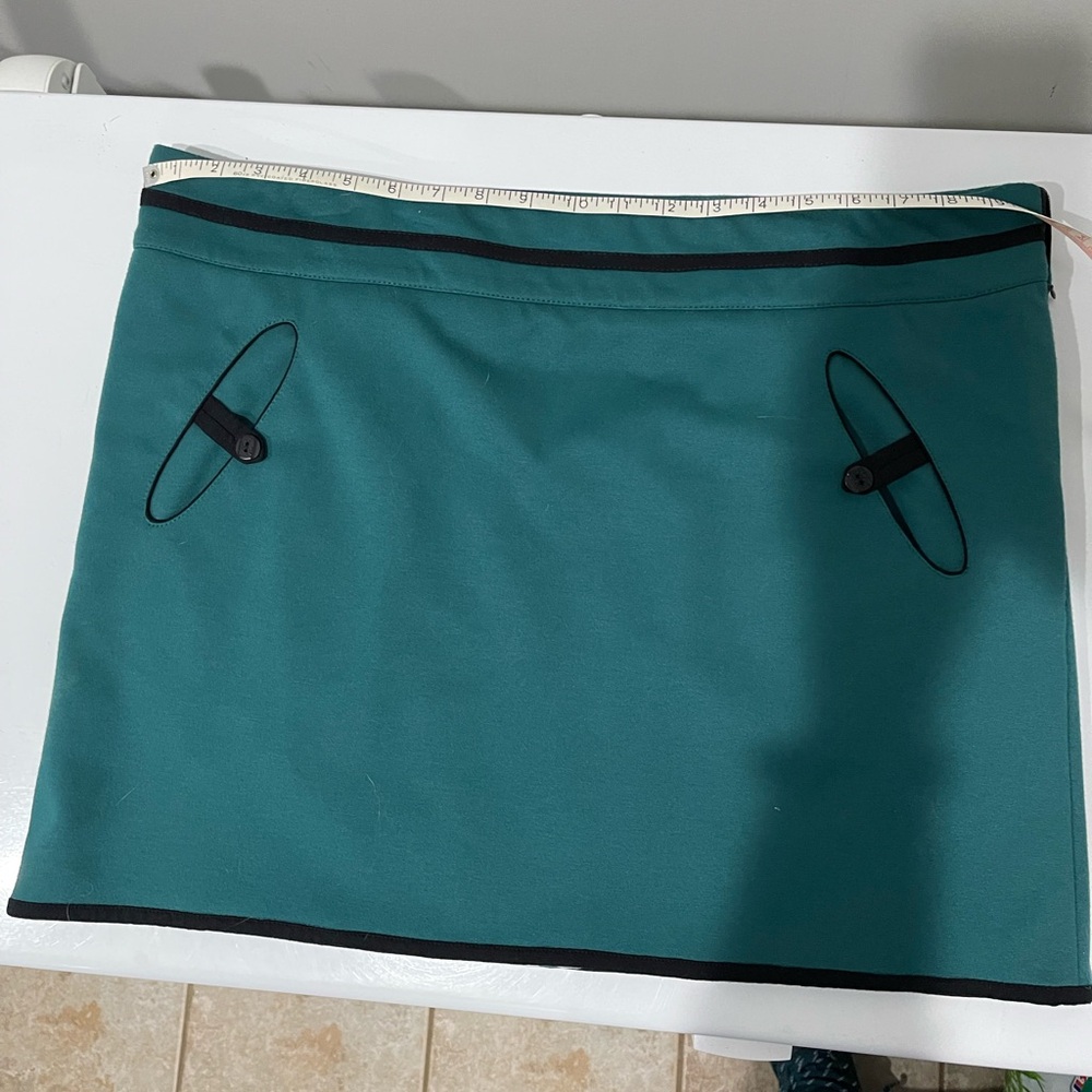 Custom made teal and black 60s style jersey miniskirt with pockets